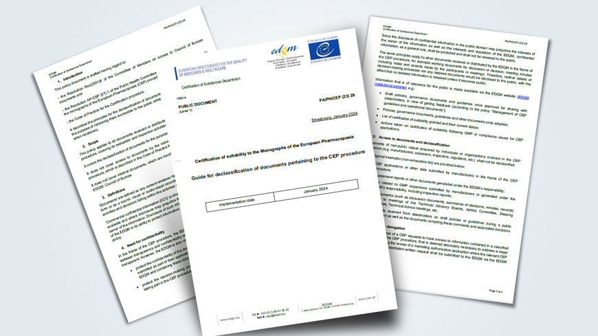 L’EDQM clarifie sa politique relative à la confidentialité et à la déclassification des documents relevant de la procédure de Certification