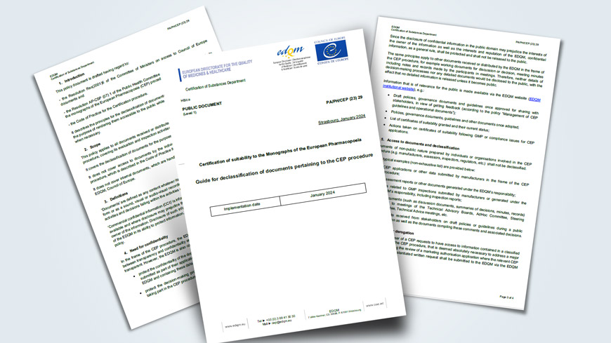 EDQM clarifies its policy for confidentiality and declassification of CEP documents
