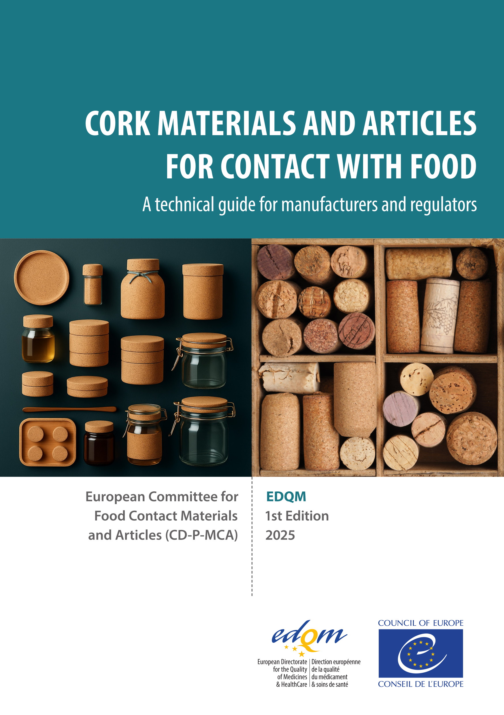 Cork materials and articles for contact with food